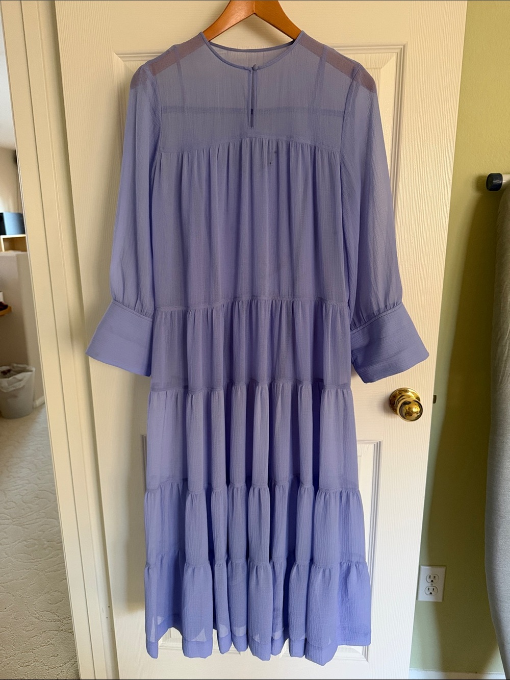 H&M Lavender Tiered Long-Sleeve Midi Dress